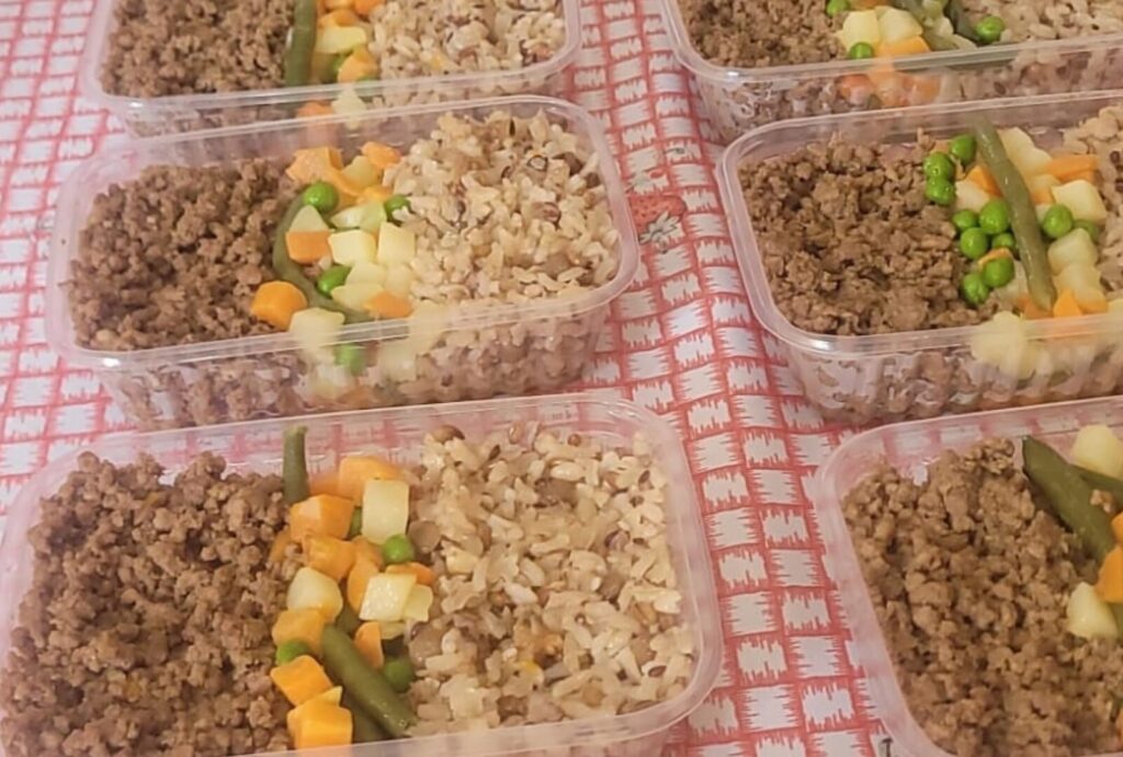 Arroz Integral, carne moída com Mix de Legumes